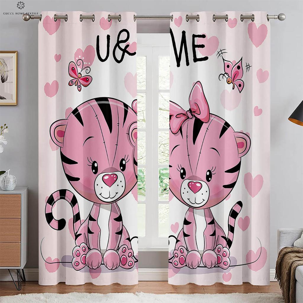 Kreslené závěsy s potiskem medvídka do dětského pokoje, dekorativní závěsy vhodné do ložnice, obývacího pokoje, okna v pracovně, 2 ks