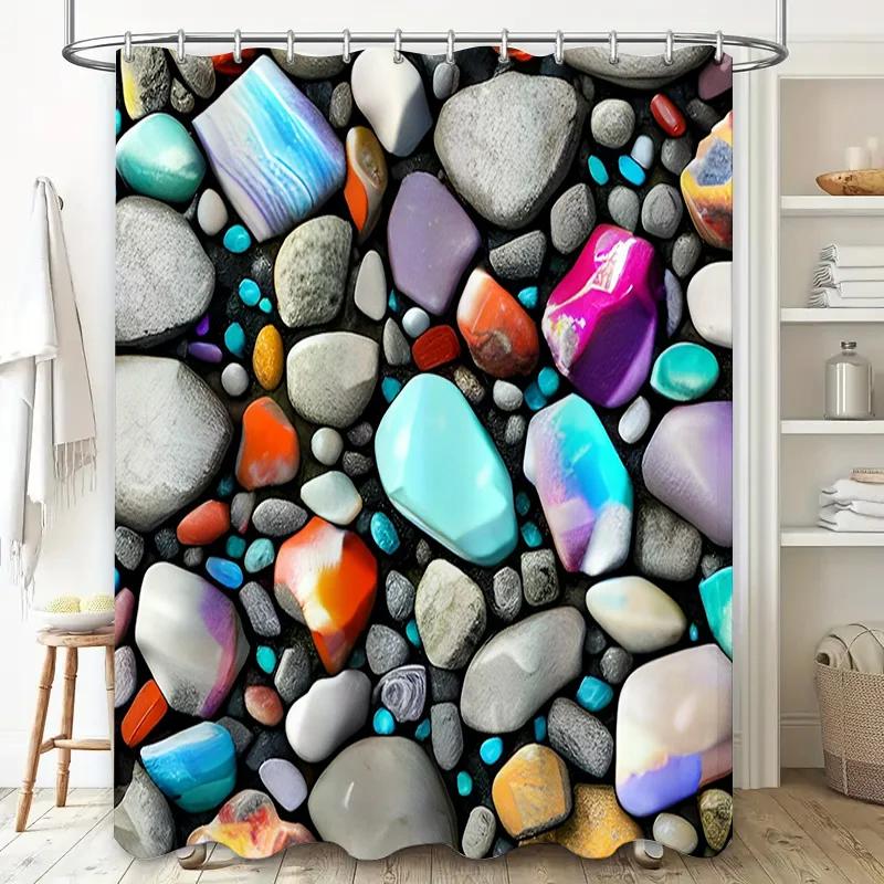 

Colorful Geometric Bath Mat Shower Curtain Waterproof Fabric Decor Home Bathroom Rug Set For Bathtub Large W60H190(CM)-1 Pcs