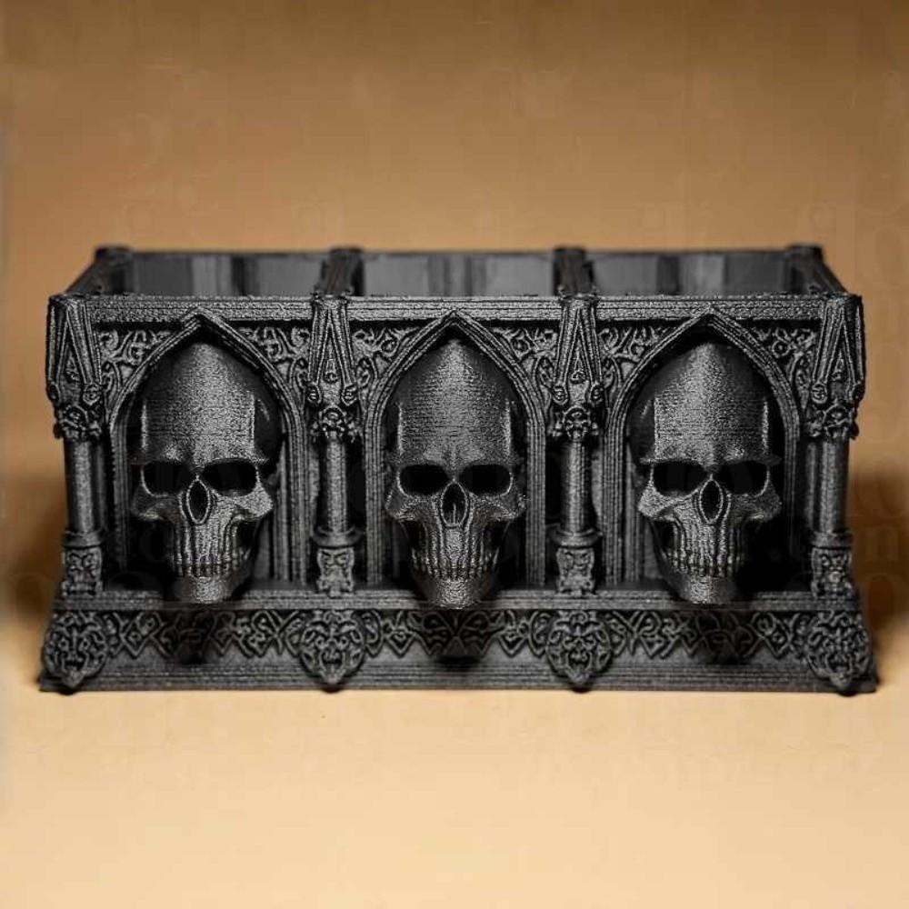 3-Slot Skull Makeup Brush Box Spooky Small Skull Storage Rack Indoor Desktop