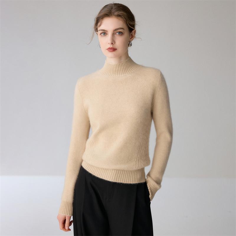Women's High-End Cashmere Turtleneck Sweater - Long Sleeve, Loose Fit, Warm Knit Wool Base Layer for Autumn/Winter.