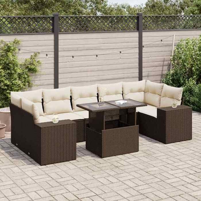 VidaXL Salon de jardin 8 pcs avec coussins marron résine tressée 3326764