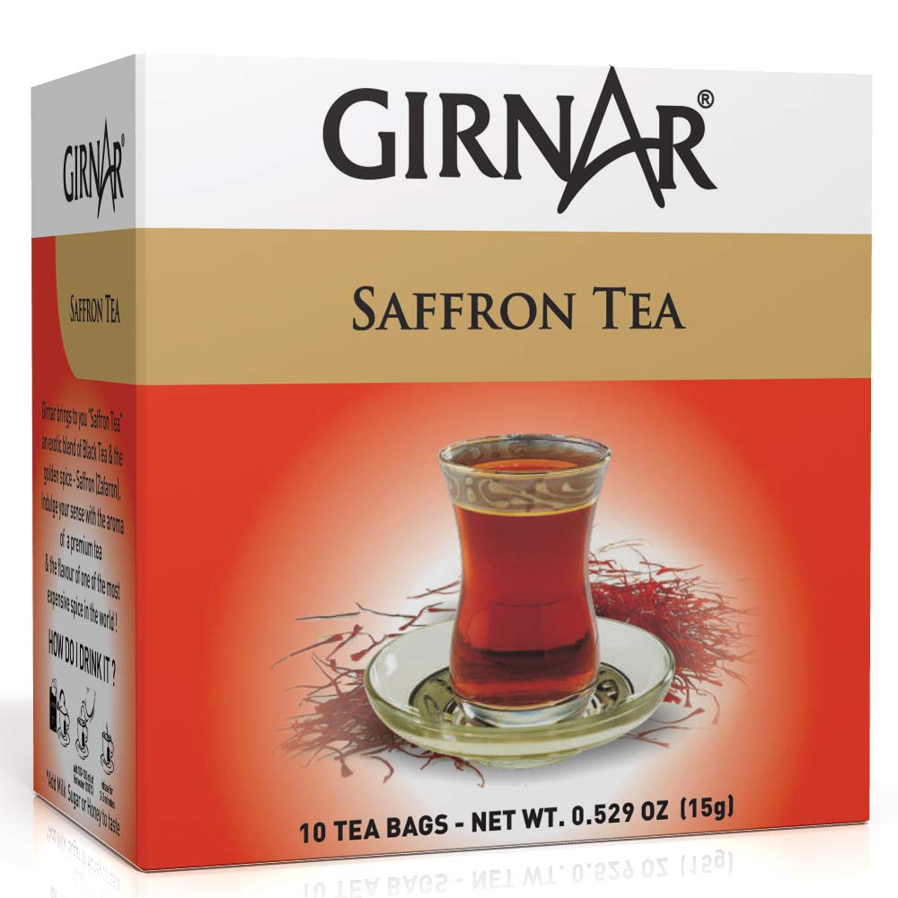 

Girnar Saffron Black Tea 10 Tea Bags Pack of 1 | Premium High Caffeine Beverage, Vegetarian Delight