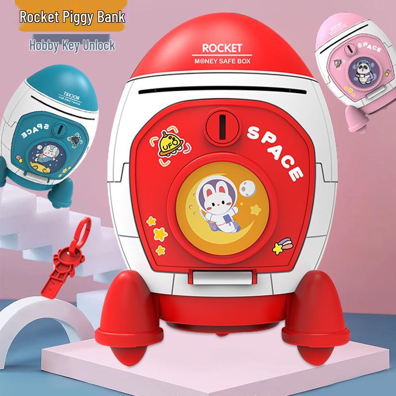 Cartoon Rocket Spaceship Piggy Bank - Large Capacity Savings Jar for Kids