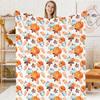 1pc Cozy Autumn Plush Blanket Suitable for - Use - Soft Flannel Bedspread with Watercolor Orange White Pumpkin Leaf Print, Contemporary Bedspread for 