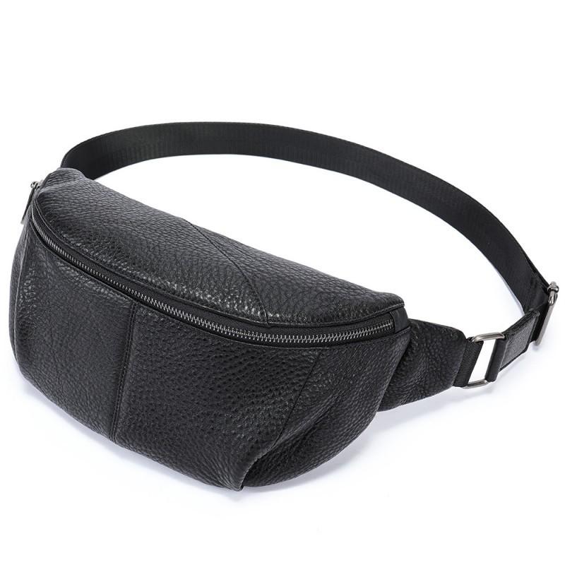Real Cowhide Men s Waist Bag Multifunctional Chest Toe Cover Layer Small Shoulder Crossbody Cash Register Trend чёрный