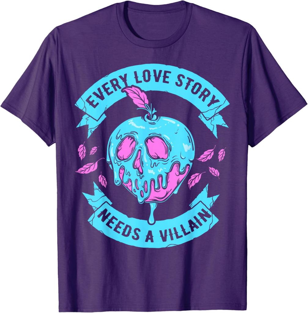 Hot Fashion Disney Villains Valentine's Day Love Story Apple Logo T-Shirt S-4XL Four Seasons Gift