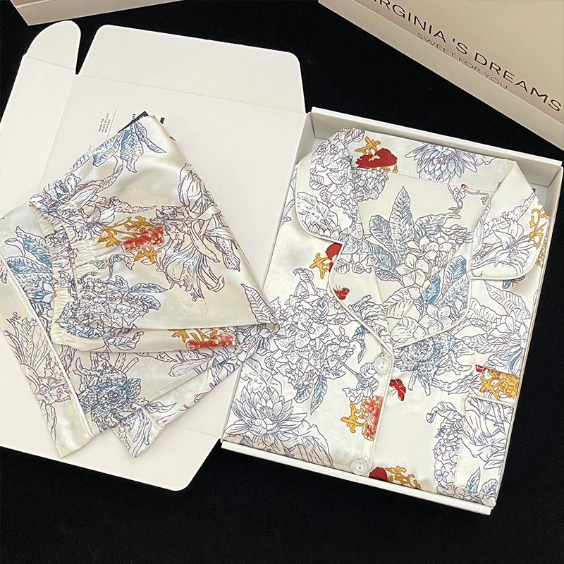 Tusche- und Waschmalerei Chinesischer Stil Damenpyjama Neue Sommermode Stilvolle Loungewear Zweiteilig Weiblich Kurz Hauskleidung