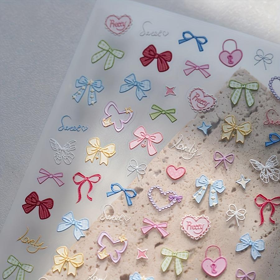 Sweet Bow Embossed Nail Art Stickers, Spring/Summer Cute Nail Decals, DIY Stickers, Paper Cup Stickers, Manicure Decorations Suitable Women's Gifts
