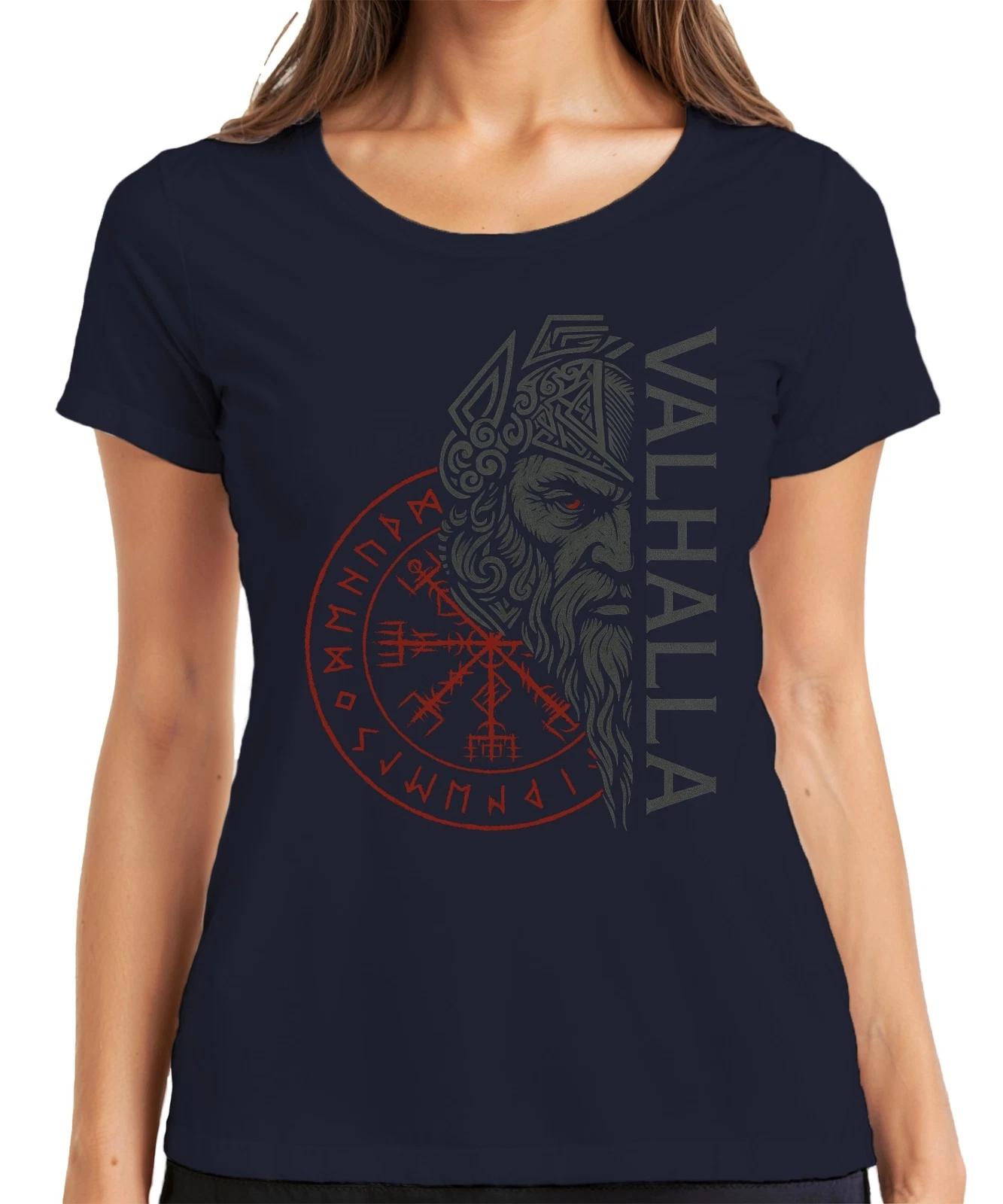 Valhalla Wikinger Norse Mythologie Vegvisir Runen Odin Geschenk Damen T-Shirt M