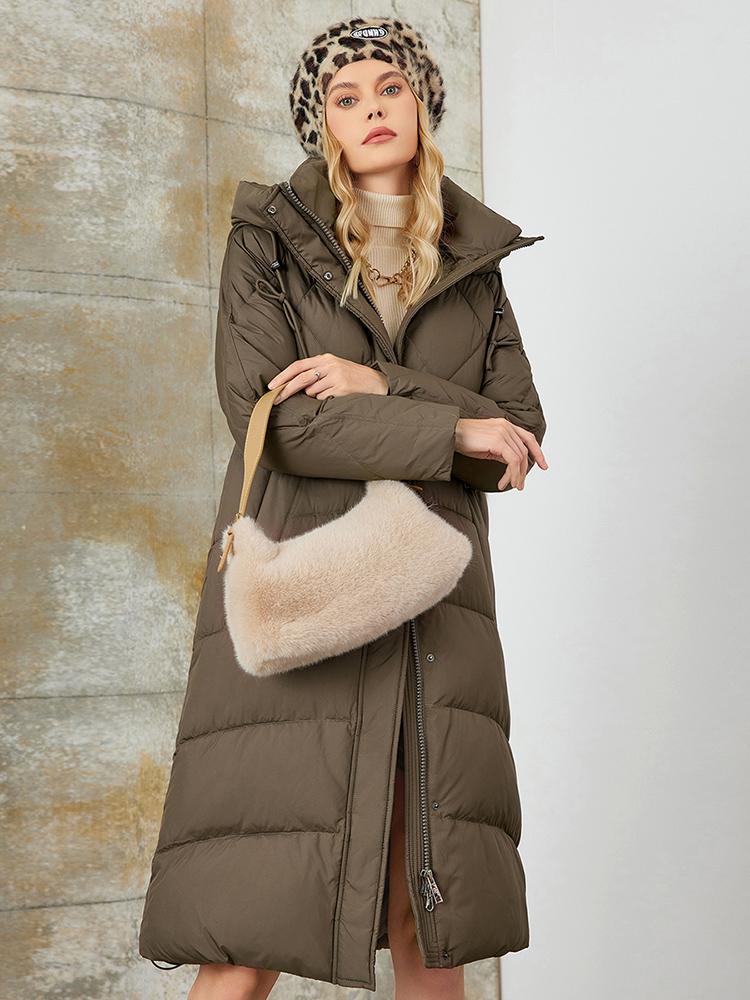 PINK CHIC 2025 New Winter Women Down Jackets Fashion Classic Warm Cross-hatching Hooded Long Version Parka Female Coat W6570