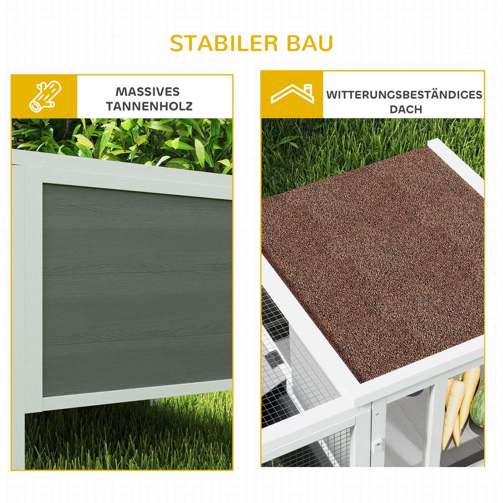 Wooden Rabbit Hutch with Run, Ramp, 3 Entrances, Pull-out Tray, 105 X 57.5 X 51.5 Cm, Grey