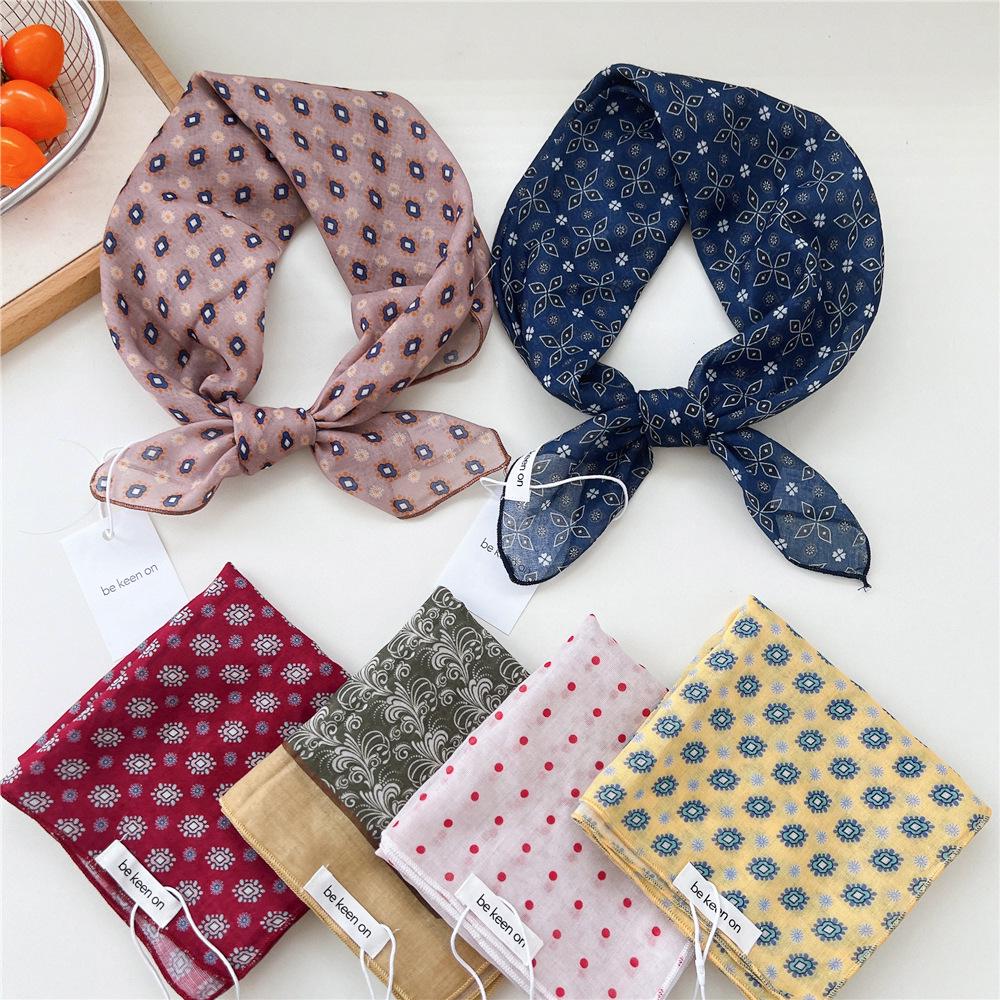 55 Floral Small Silk Scarf: Spring/Summer Korean Fashion Headscarf, Decorative Hairband, Paisley Neckerchief