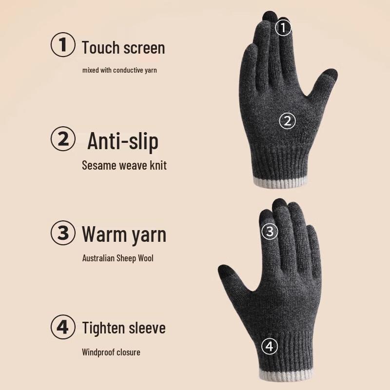 Hengyuanxiang Men's Winter Wool Gloves