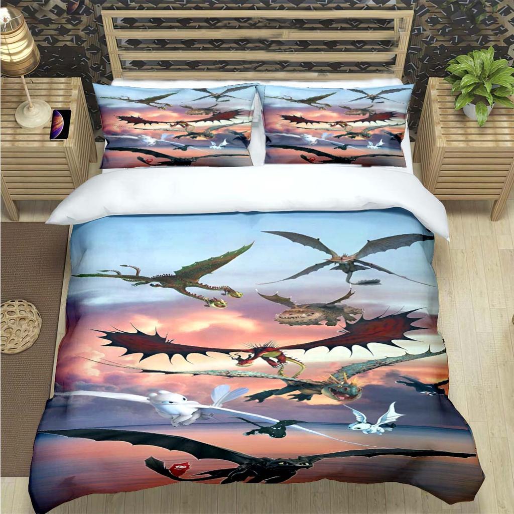 Fashion 3D Movie Cute Roles Dragon Print Bedding Set Duvet Cover Comforter Bed  Youth Kids Girl Boys Luxury Birthday Gift