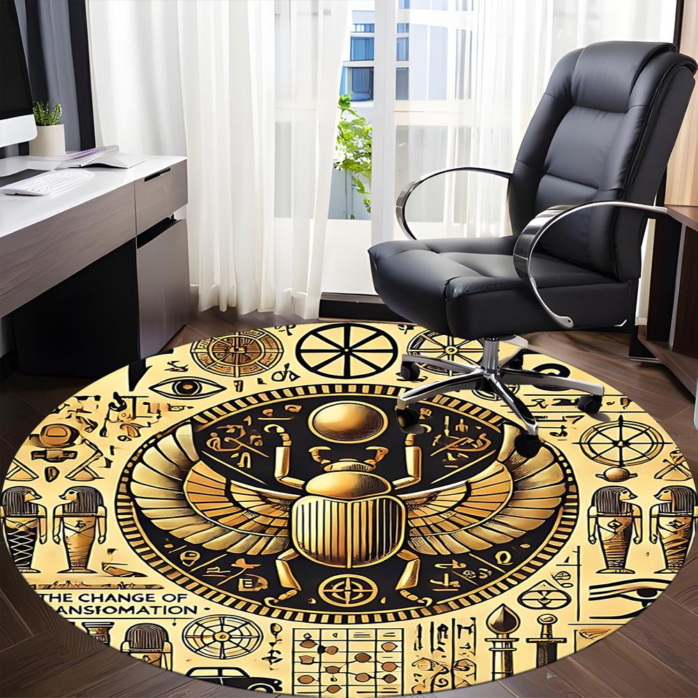 1pc Egyptian Symbols Office Round Area Rug, Under Office Chairs Bedroom Living Room Home Decor, Room Deco, Available in Various Sizes