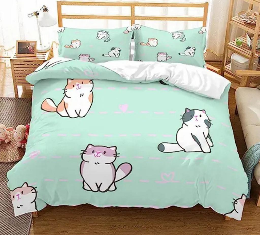 Cartoon Cat Duvet Cover Set Queen King Size Cute Pet Print Bedding Suitable For Boys And Girls Room Decoration Gift 3 Piece Set