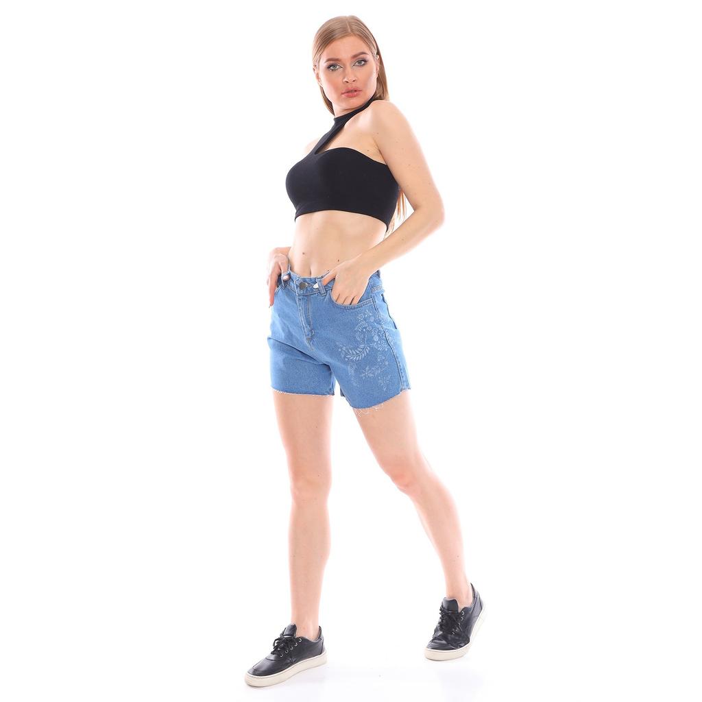 Floral Patterned Denim Shorts