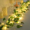 Plastic Leaf Garland String Lights Battery Powered Golden Leaves Artificial Vine Fairy Lights Warm Light Green Leaf