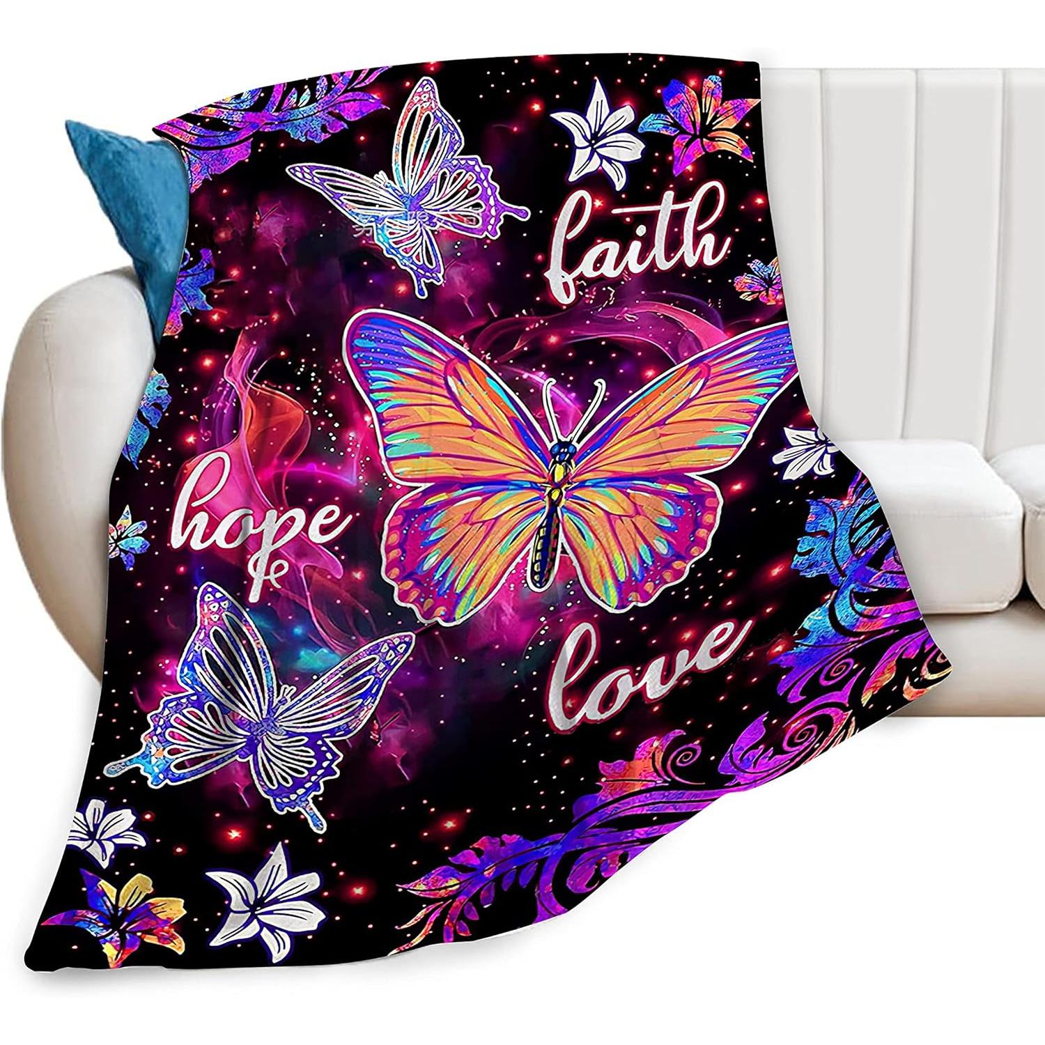Butterfly Blanket Colorful Butterfly Fleece Throw Blanket Super Soft Cozy Warm Plush Blanket Gifts for Kids Women 130cm x 150cm