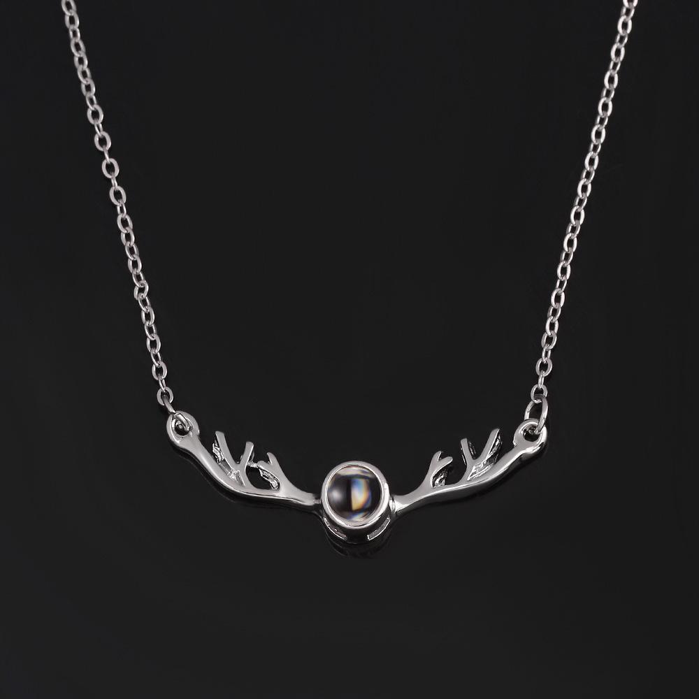 Deer Antler Projection Necklace: 100-Languages 'I Love You' Elk Pendant