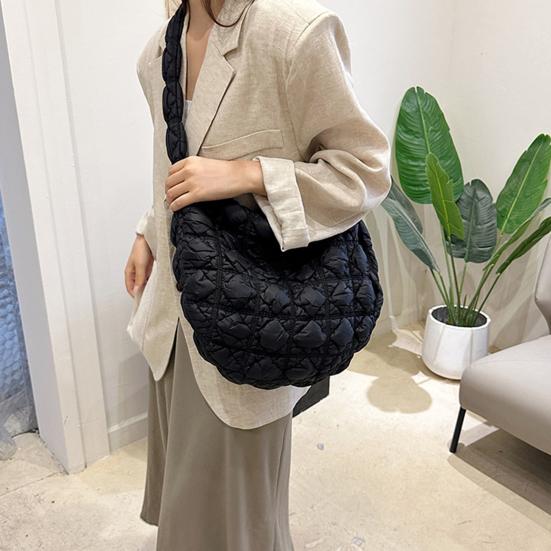 Women Quilted Tote Bag Solid Color Large Capacity Soft Puffer Handbag Portable Lightweight Crossbody Bag