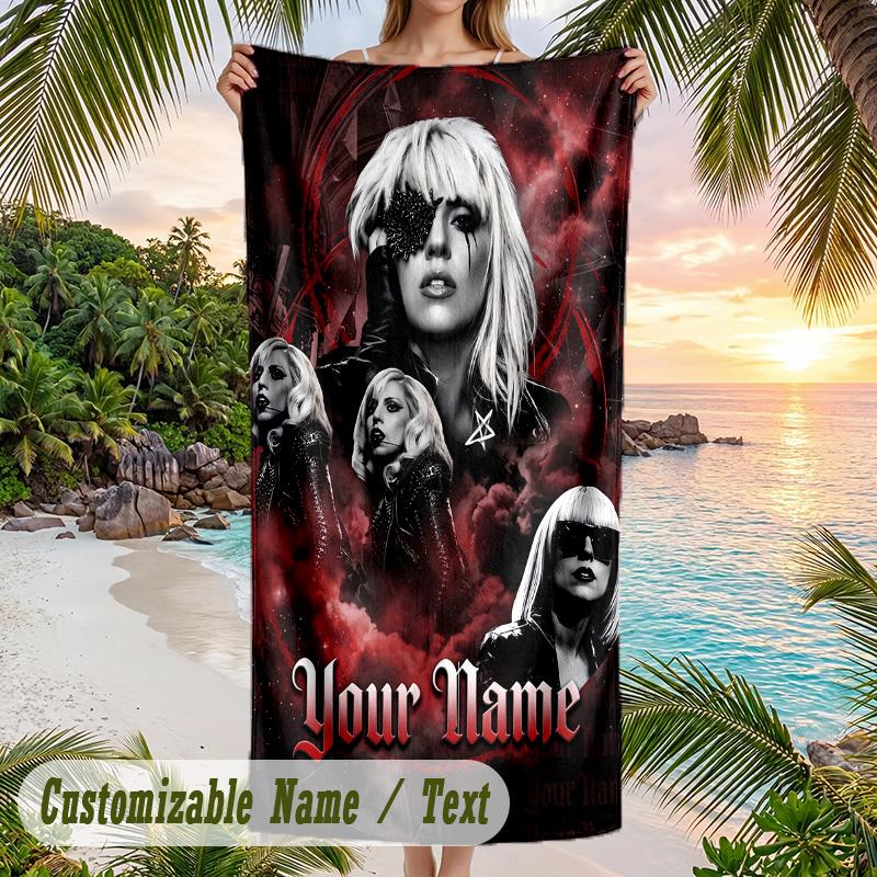 Lady Gaga Beach Towel, Personalized Custom Name Text, Quick Dry Large Absorbent Towel For Beach Pool