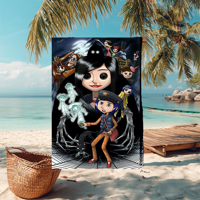 Ultra-Soft Beach Towel with Coraline Theme,Ideal for Pool - Camping, Diving - Perfect Travel Essential, Vibrant Beach Towel.