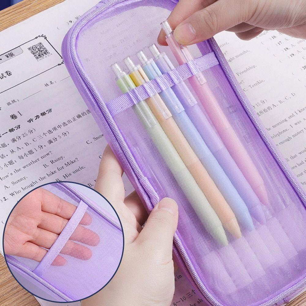 Double-layer Pen Bag Mesh Pen Pouch New Stationery Bag  Gift