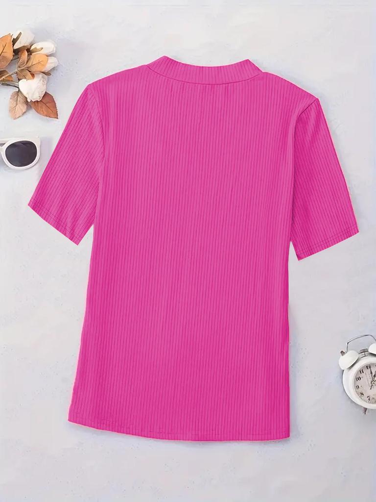 Vibrant Solid Color V-Neck Plus Size Casual Women's T-Shirt, Short Sleeve, 2025 Collection.