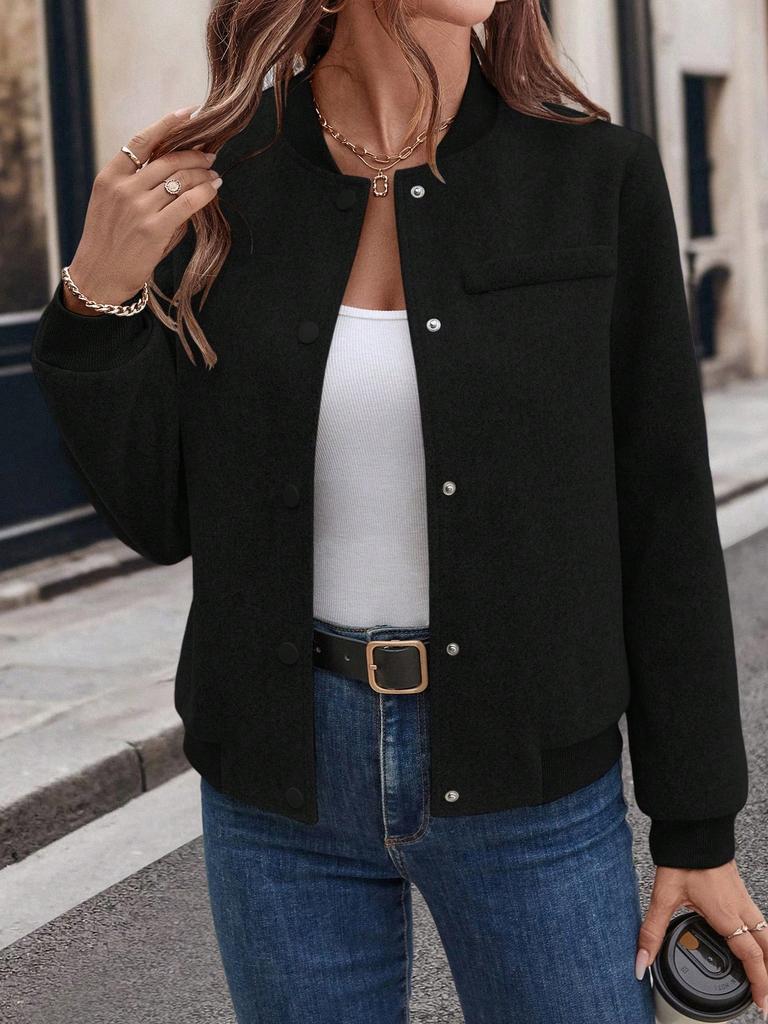 Women's Casual Color Three-quarter Sleeve Pocket Shirt Jacket