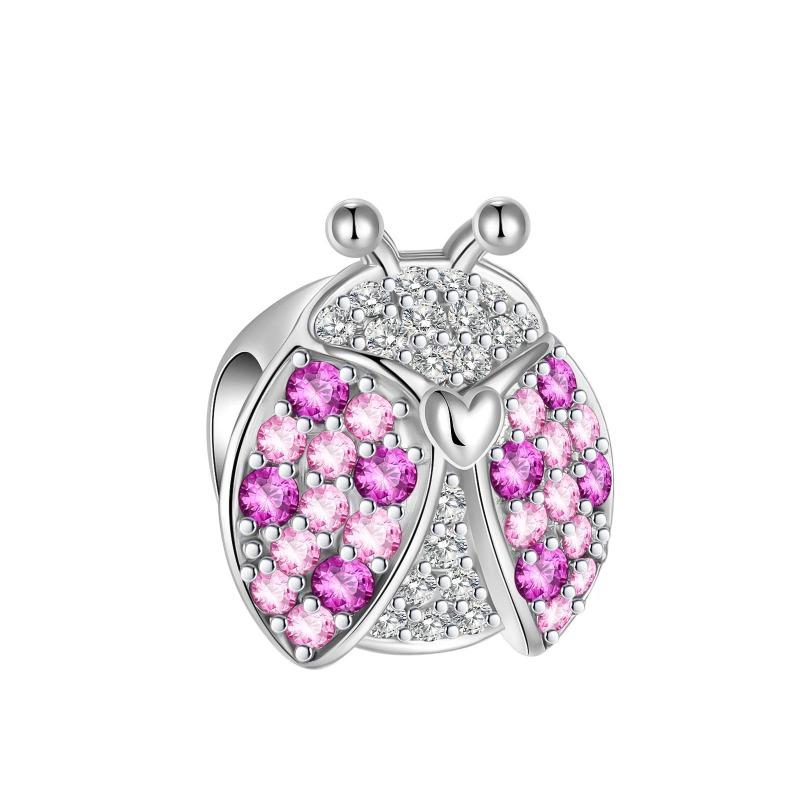 Copper Full Diamond Charms Colorful Heart Blooming Rose Round Beads Pendant Fit Original Bracelets Necklace Jewelry