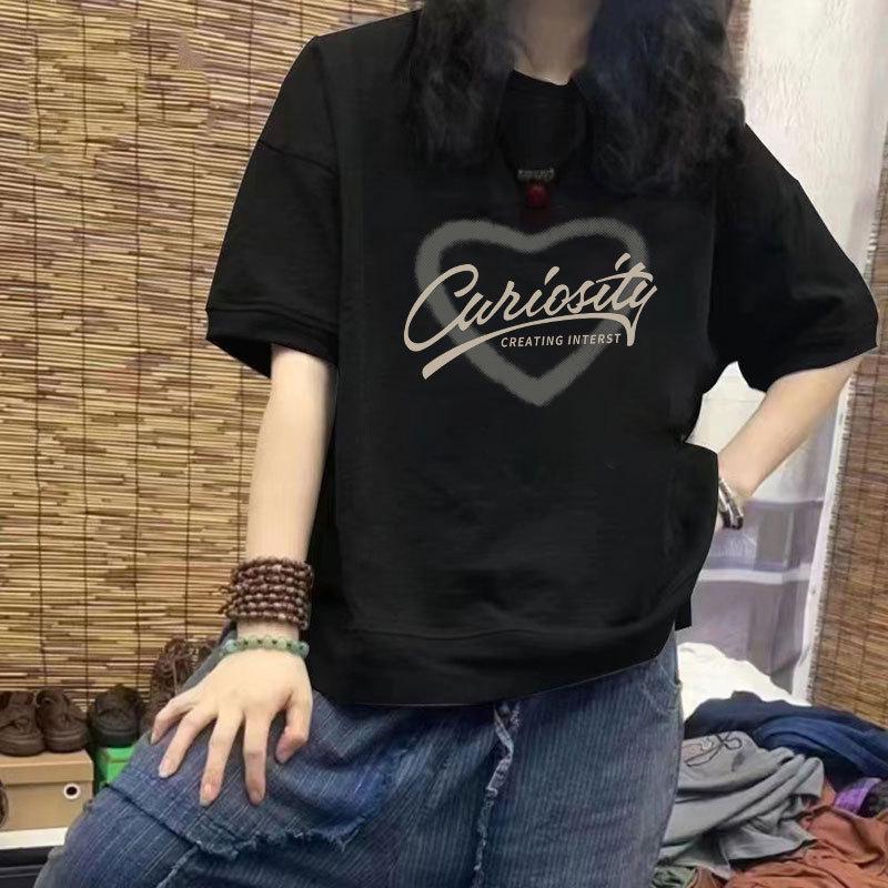 

Women s 100% Cotton Casual Short-Sleeve T-Shirt with New Loose Slimming Design, Plus Size, Half Sleeve, Printed Top, Trendy Style S (Up to 85 catties)