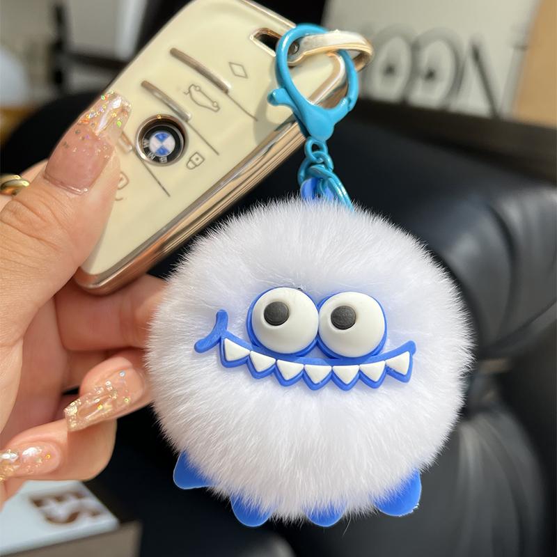 Fluffy Rabbit Fur Pompon Keychain Cute Mini Phone Pendant Plush Ball Car Keyrings For Handbags Decoration Backpack Accessories
