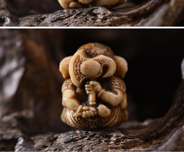 Ręcznie Rzeźbiony Wisiorek Ganesha z Rogu Jelenia Pixiu Netsuke DIY Koraliki Buddyjskie Biżuteria.