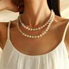 Colorful Double Layer Natural Stone Stackable Necklace for Women Handmade Beads Choker Necklaces Bohemia Summer Jewelry
