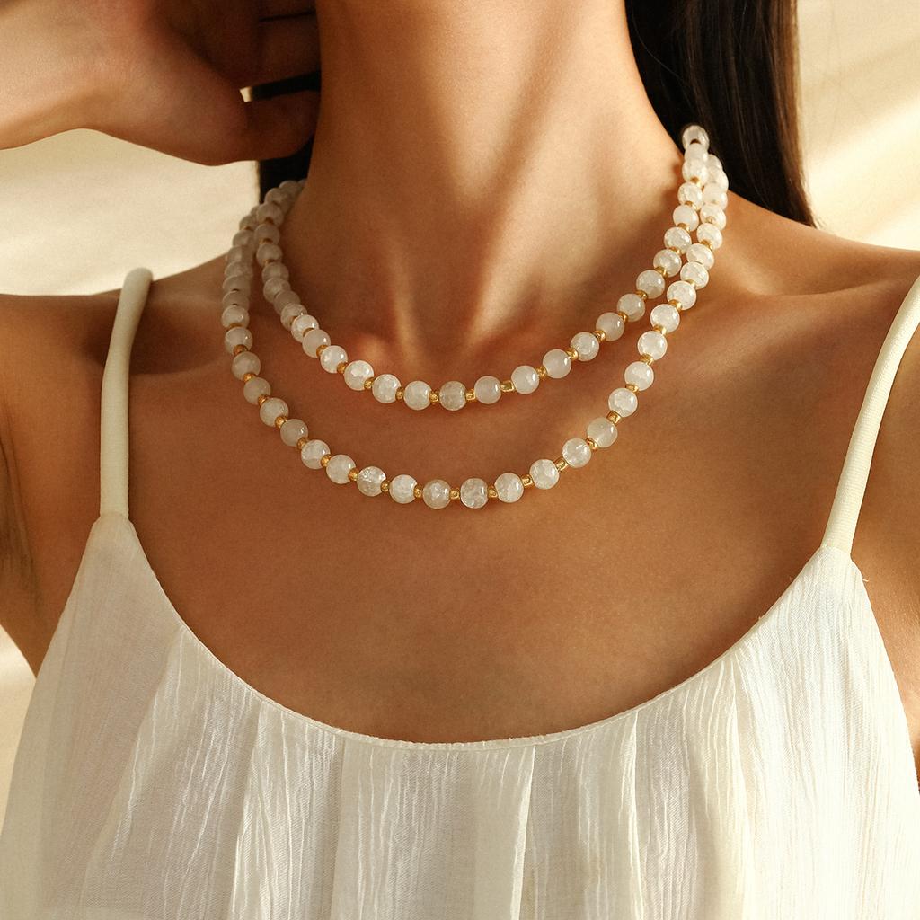 Colorful Double Layer Natural Stone Stackable Necklace for Women Handmade Beads Choker Necklaces Bohemia Summer Jewelry