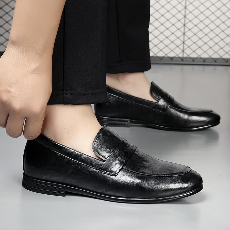 Fashion British Style Leather Mens Casual Dress Shoes Antiskid Business Loafers Fashion Wedding Dress Flats Outdoor Driving Walking Shoe