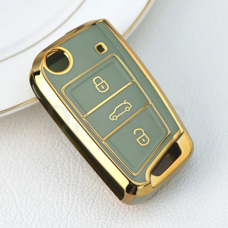 For VW Skoda Octavia A7 Fabia Leon Rapid Karoq SEAT Leon Ateca Ibiza Toledo Golf 7 T-cross POLO T-Roc Car Key Cover Case Holder