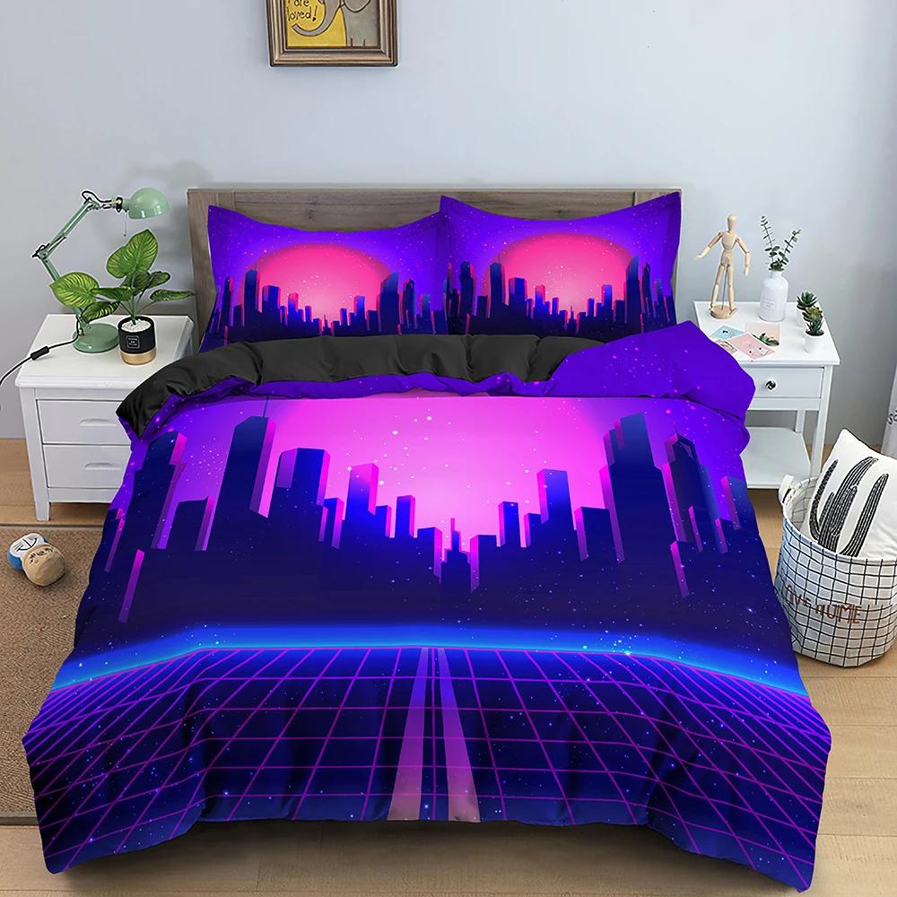 Game Scene King Queen Duvet Cover 3D Neon Bedding Set Youth Hippie Hip Hop Quilt Cover Modern Rock Polyester Comforter Cover