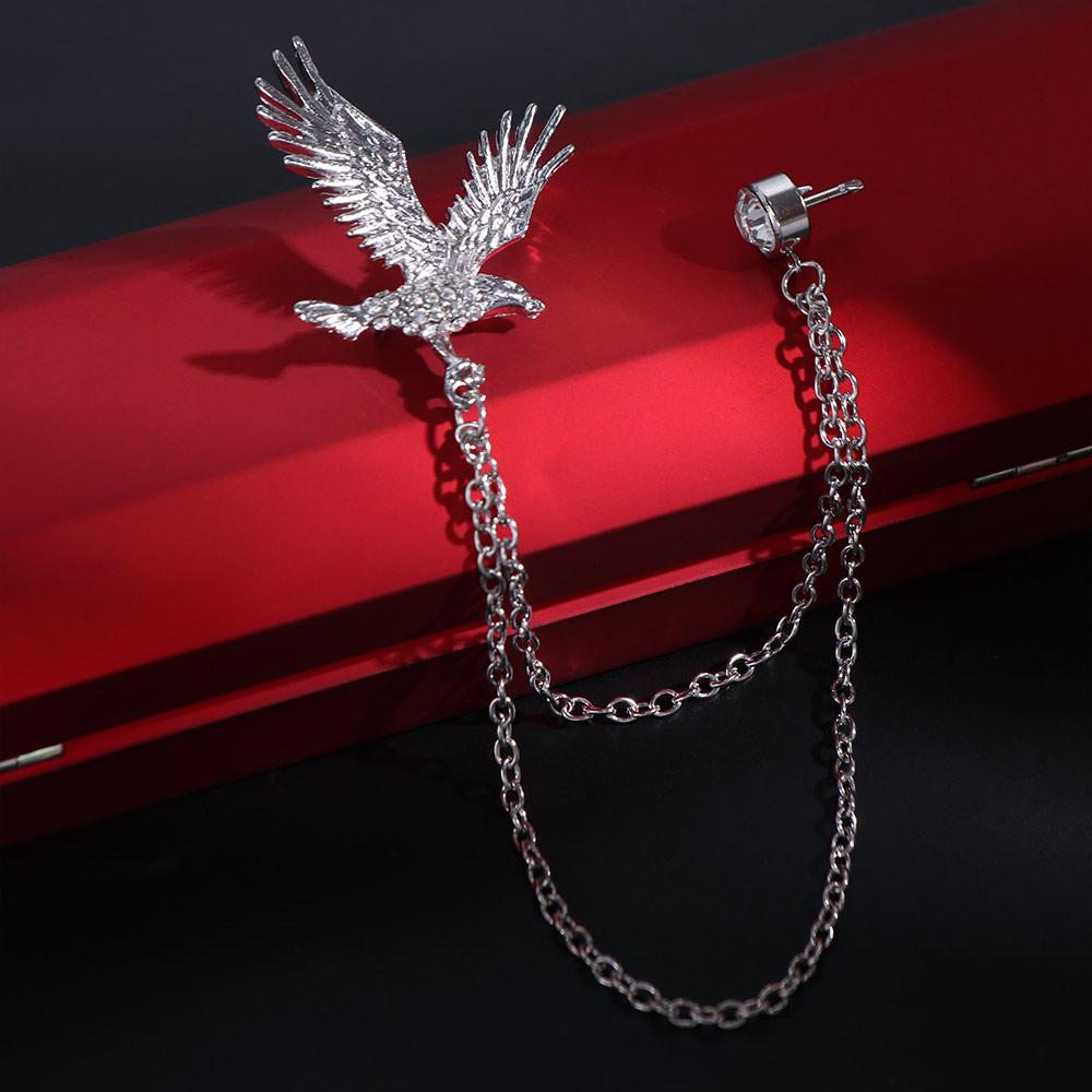 Rhinestone Men Brooch Zinc Zinc Alloy Suit Collar Pin Niche Design Eagle Tassel Brooch  Collar Decoration