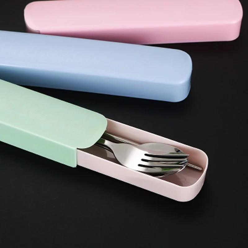 3PCS/Set Portable Travel Tableware Set Stainless Steel Dinnerware With Box Kitchen Fork Spoon Dinner Set For Kid School Cutlery