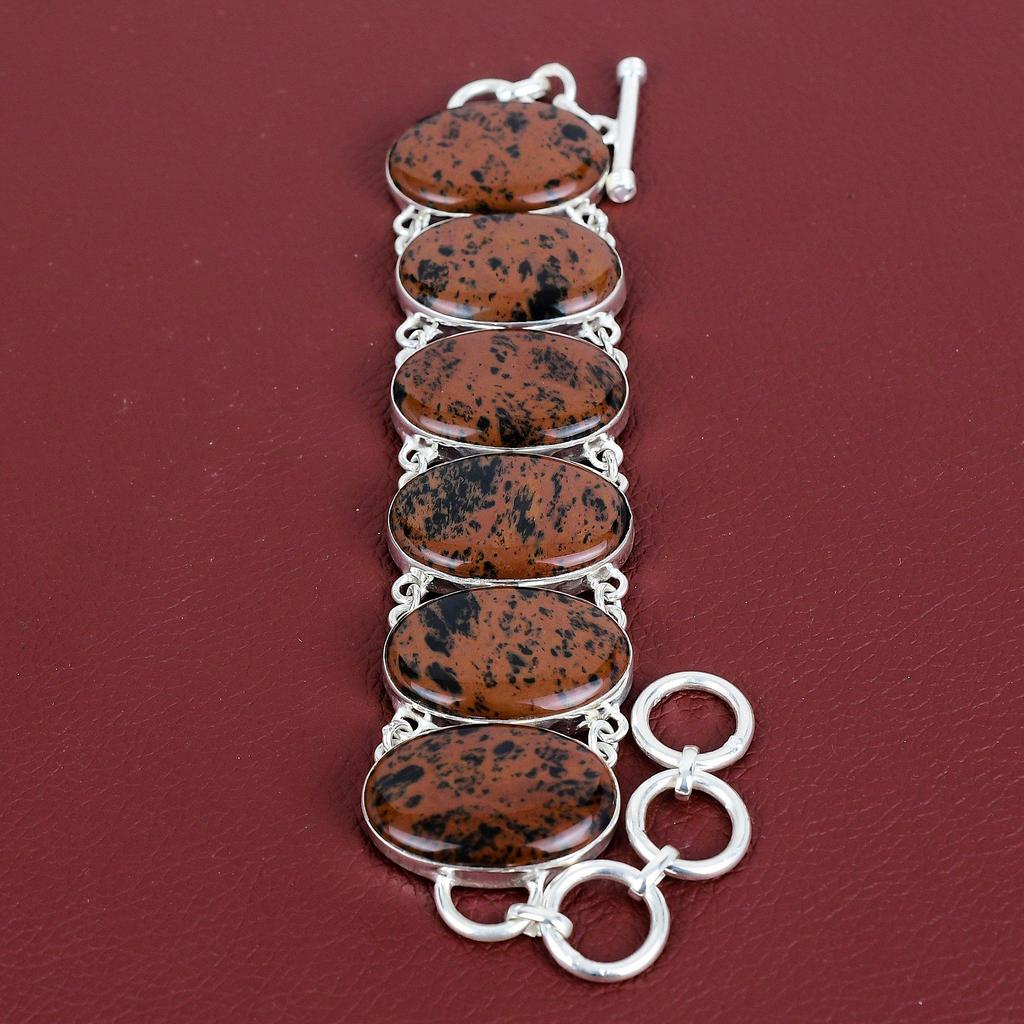 Mahogany Obsidian Bracelet Gemstone Jewelry Handmade Bracelet 925 Sterling Silver Adjustable Chain Bracelet Birthstone Jewelry Gifts for Her