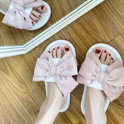Slippers met strik en platte zool voor dames 2024 Zomer Platte zool slippers met één band voor veelzijdige damesslippers Huisslippers