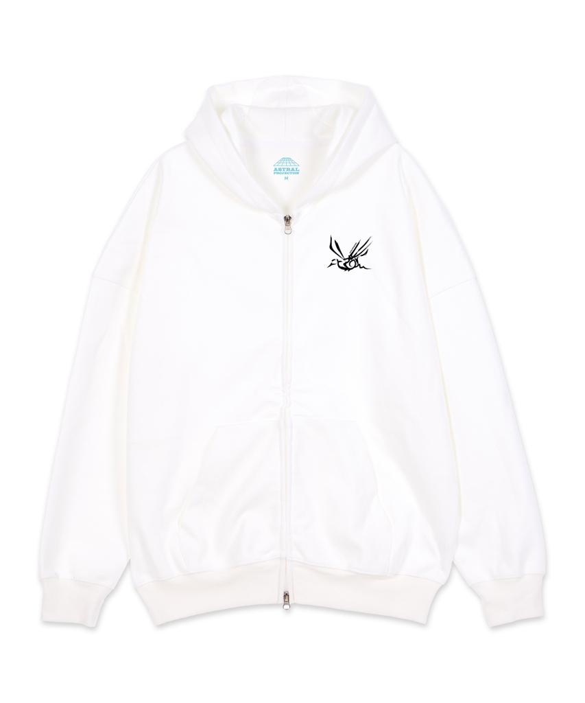 Astral Projection Crows Oversized Wide Shoulder Zip-Up Hoodie_White