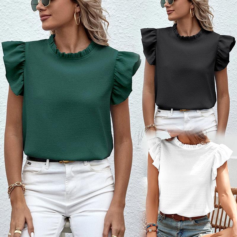 

Женские футболки с рюшами и дизайном повседневные летние топы с короткими рукавами
