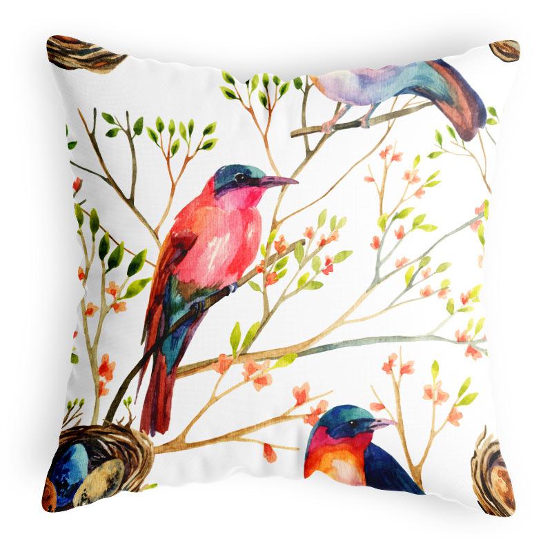 New Chinese Style Pillowcase with Flower and Bird Digital Printing, Thickened Fabric Cushion Cover, Special Bedside Office Car Cushion Cover