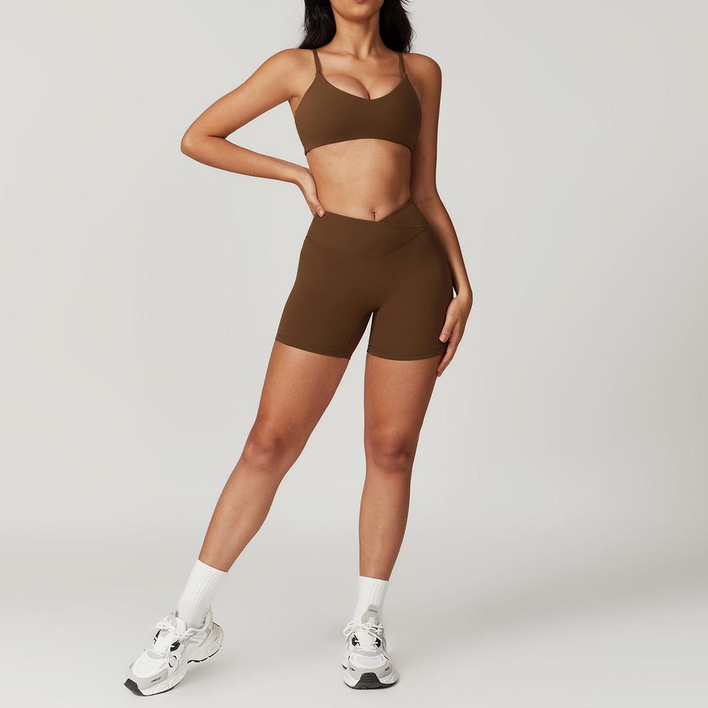 Umweltfreundliches, recyceltes, schnell trocknendes Yoga- und Lauf-Outfit - Damen-Fitnessanzug mit kurzen Ärmeln und stilvollem Rückendesign (Modell 8799)