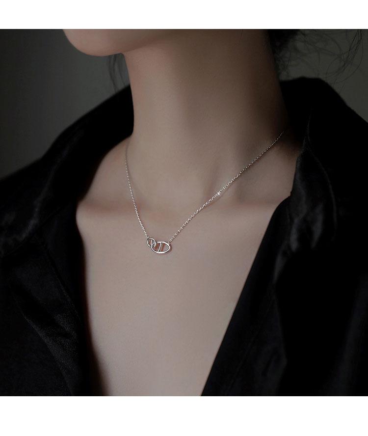 Collier Double Anneau Nez de Cochon en Argent Sterling S925 - Chaîne Clavicule de Luxe Chic pour Femme, Cadeau de Noël Parfait