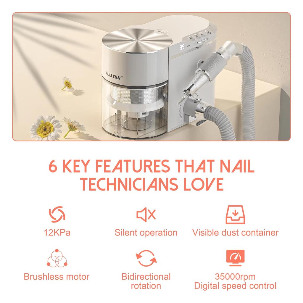 2026 New Design 2-in-1 200W-30000revolutions Electric Buit-in Dust Extractor Nail Drilling Tool for Manicure Pedicure Salon