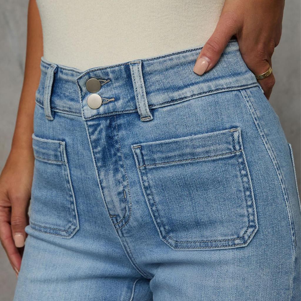 Damen High-Rise Cargo Jeans mit 6 Taschen Straight-Leg Wide-Leg Casual Loose Fit Jeans